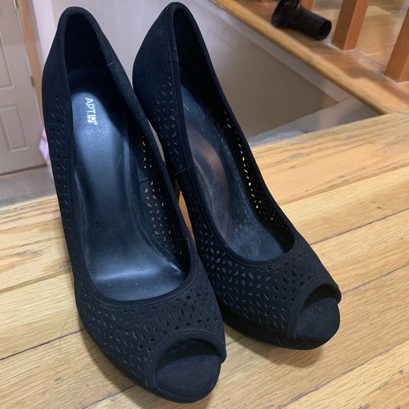 Apt 9 Black Platform Peep Toe High Heels - Picture 3 of 7